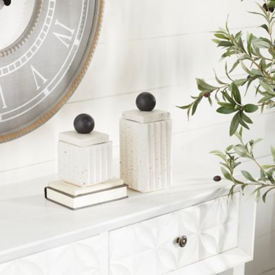 Harper & Willow 7 in. and 10 in. White Ceramic Contemporary Decorative Jar Set, 2 pc.