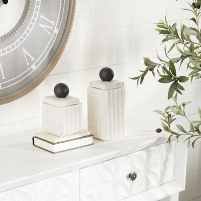 Harper & Willow White Ceramic Contemporary Decorative Jars, 7 in., 10 in., 2 pc.