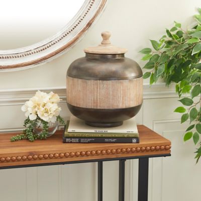 Harper & Willow Brown Metal Rustic Decorative Jar, 14 in. x 12 in. x 12 in.