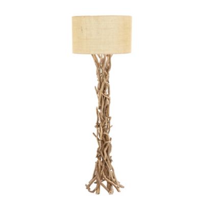 Image showing  Light Brown Driftwood Handmade Floor Lamp with Linen Shade 22" x 22" x 62"