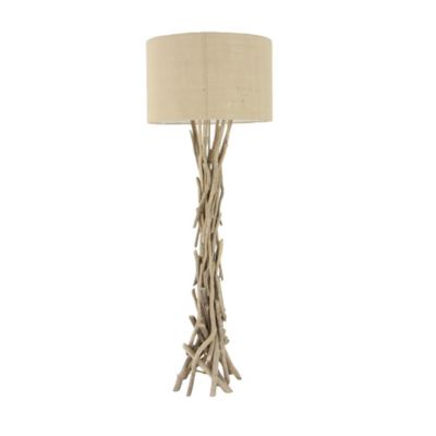 Image showing  Light Brown Driftwood Handmade Floor Lamp with Linen Shade 22" x 22" x 62"