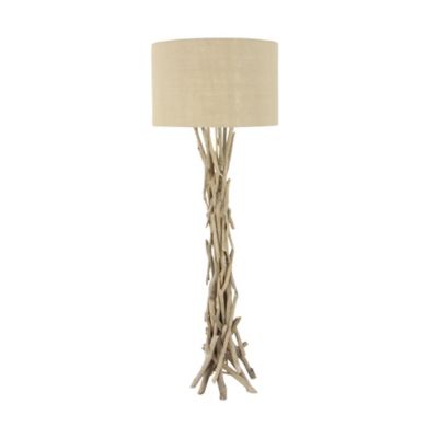 Image showing  Light Brown Driftwood Handmade Floor Lamp with Linen Shade 22" x 22" x 62"