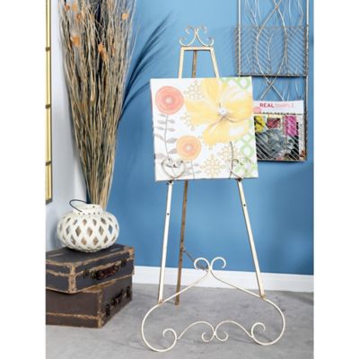 Harper & Willow Metal Freestanding Adjustable Display Stand Scroll Easel, Chain Support 23 in. x 24 in. x 48 in., Gold