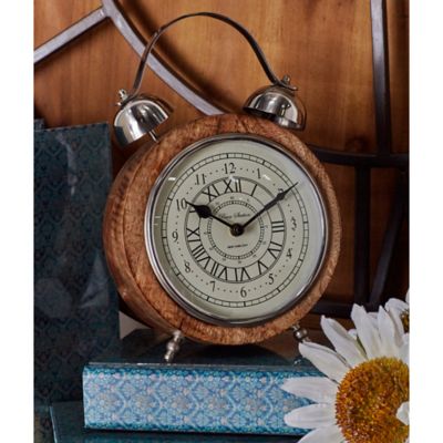 Harper & Willow Brown Mango Wood and Aluminum Modern Clock, 10 in. x 7 in. x 3 in.