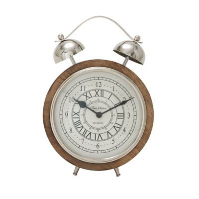 Image showing  Brown Mango Wood and Aluminum Modern Clock, 10 in. x 7 in. x 3 in.