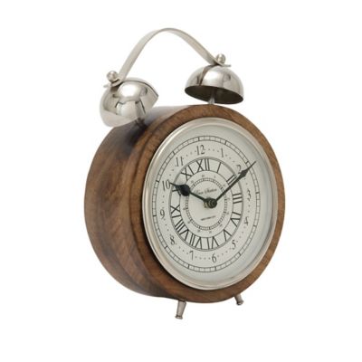Image showing  Brown Mango Wood and Aluminum Modern Clock, 10 in. x 7 in. x 3 in.