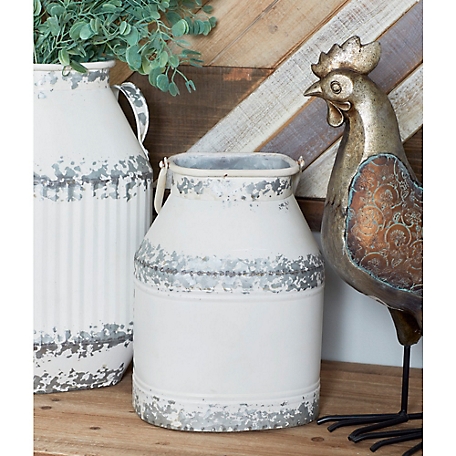 Harper & Willow White Metal Farmhouse Decorative Jars, 11 in., 14 in., 2 pc.