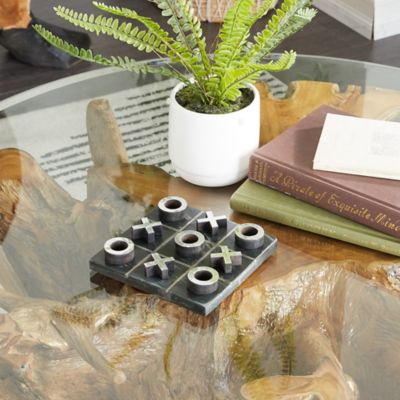 Harper & Willow Black Marble and Aluminum Contemporary Game Set, 1 in. x 6 in. x 6 in.