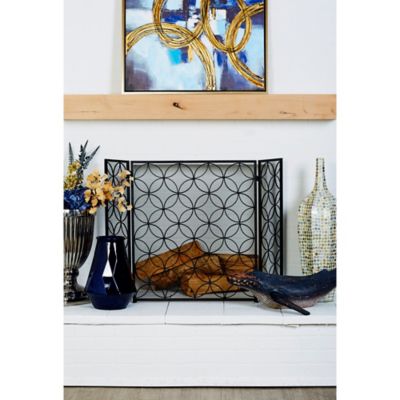 Harper & Willow Black Metal Contemporary Fireplace Screen, 30 in. x 48 in. x 1 in.