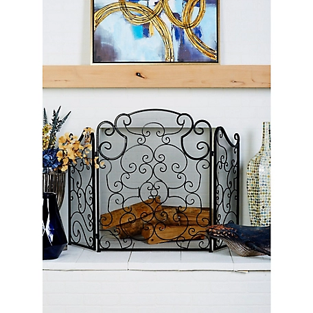 Harper & Willow Black Metal Traditional Fireplace Screen, 35 in. x 52 in. x 1 in.