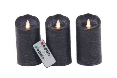Image showing  3 in. x 6 in. Black Traditional Wax Flameless Candles, 3-Pack