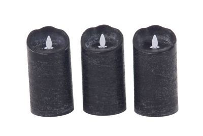 Image showing  3 in. x 6 in. Black Traditional Wax Flameless Candles, 3-Pack