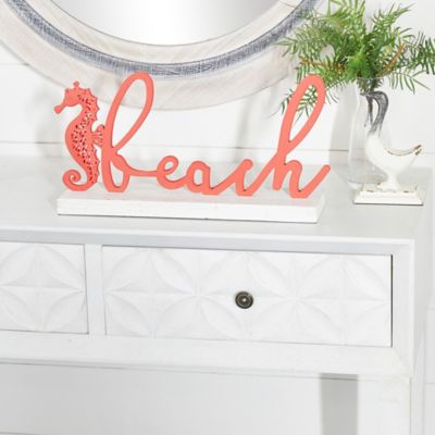 Harper & Willow Red Wood Coastal Decorative Sign, 10 in. x 19 in. x 4 in.