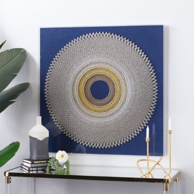 Harper & Willow Blue Canvas Handmade Circular String Art Geometric Shadow Box with Canvas Backing, 36 in. x 2 in. x 36 in.
