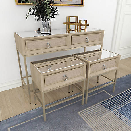 Willow Silver Wood Glam Console Tables, Silver Wood Console Table