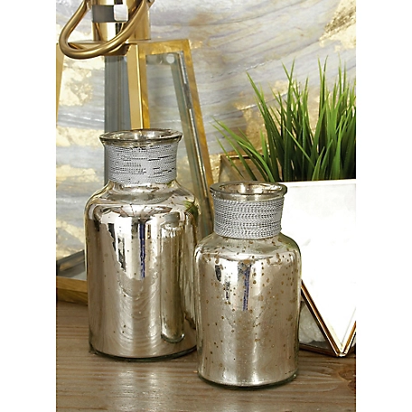 Harper & Willow Silver Glass Glam Decorative Jars, 7 in., 6 in., 5 in., 3 pc.