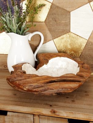Harper & Willow Natural Brown Wood and Shell Natural Decorative Bowl, 16 in. x 5 in. x 16 in.