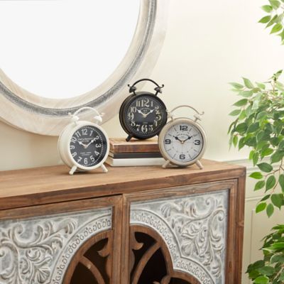 Harper & Willow White Metal Vintage Clocks, 8 in. x 6 in. x 3 in.