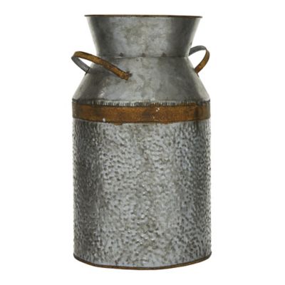 Image showing  14 in. Gray Metal Milk Can Decorative Jar