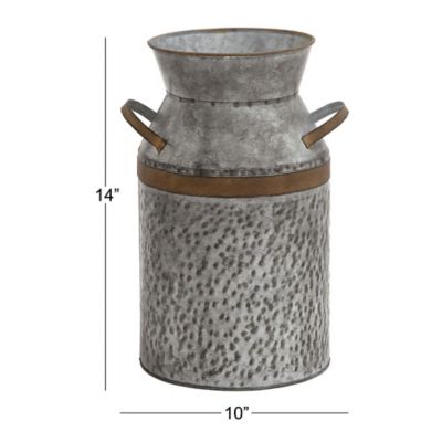 Image showing  14 in. Gray Metal Milk Can Decorative Jar