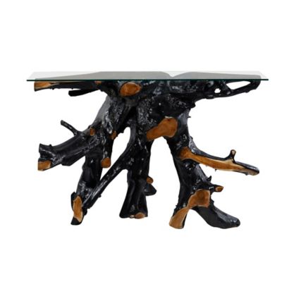 Image showing  Teak Wood Contemporary Console Table, 49 in. x 16 in. x 32 in., Black