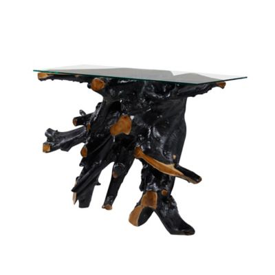 Image showing  Teak Wood Contemporary Console Table, 49 in. x 16 in. x 32 in., Black