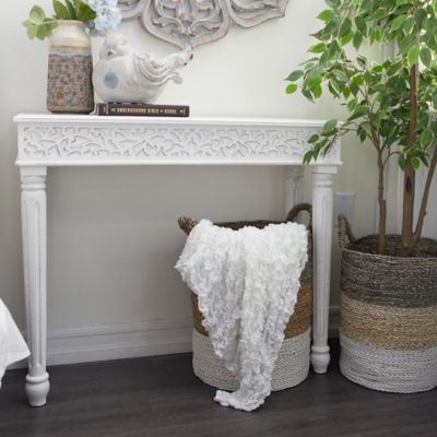 Harper & Willow Wood Intricately Carved Scroll Console Table, 36 in. x 12 in. x 30 in., White
