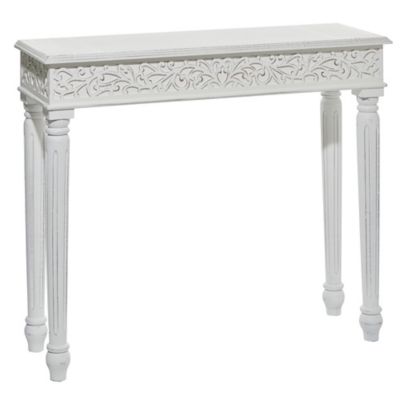 Image showing  Wood Intricately Carved Scroll Console Table, 36 in. x 12 in. x 30 in., White