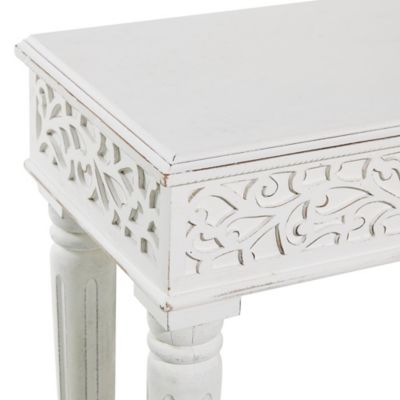 Image showing  Wood Intricately Carved Scroll Console Table, 36 in. x 12 in. x 30 in., White