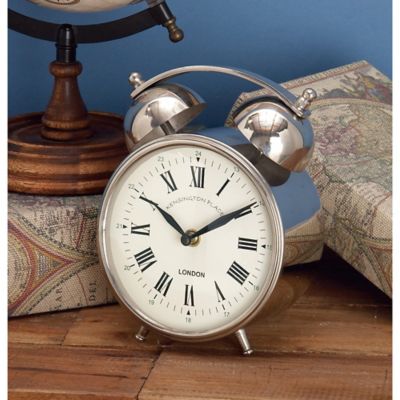 Harper & Willow Silver Stainless Steel and Aluminum Traditional Clock, 7 in. x 3 in. x 5 in.