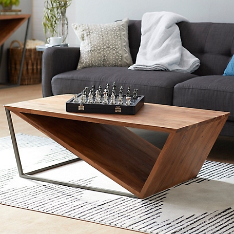 Harper & Willow Small Metal and Wood Triangular Table for Home Display, 25.59 in. x 18.11 in.