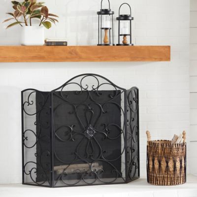 Harper & Willow Black Metal Traditional Fireplace Screen, 36 in. x 49 in. x 1 in.