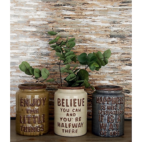Harper & Willow Multicolor Ceramic Vintage Decorative Jars, 6 in. x 8 in., 3 pc.