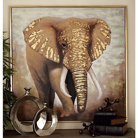 Harper & Willow Brown Traditional Elephant Canvas Wall Art, 47 in. x 47 in.