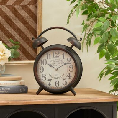 Harper & Willow Black Metal Clock with Bell Style Top 10" x 4" x 13"