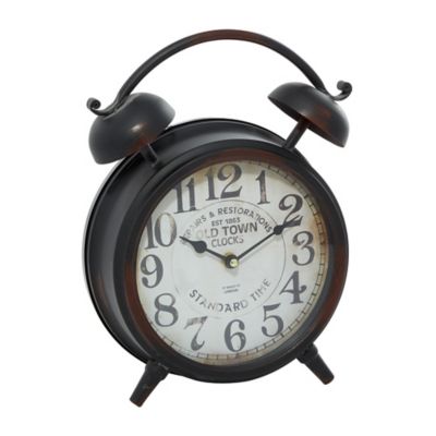 Image showing  Metal Clock with Bell Style Top 10 in. x 4 in. x 13 in., Black
