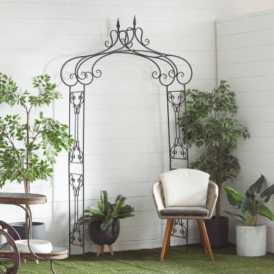 Harper & Willow 95 in. x 44 in. x 15 in. Iron Traditional Garden Arbor, Black