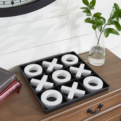 Harper & Willow Black Wood Tic Tac Toe Game Set with White Pieces 12" x 12" x 1"