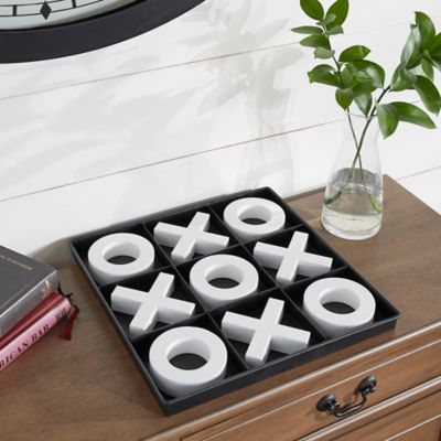Image showing  Black Wood Tic-Tac-Toe Game Set with White Pieces, 2 Players, For Ages 10+