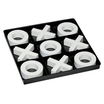 Image showing  Black Wood Tic-Tac-Toe Game Set with White Pieces, 2 Players, For Ages 10+