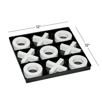Image showing  Black Wood Tic-Tac-Toe Game Set with White Pieces, 2 Players, For Ages 10+