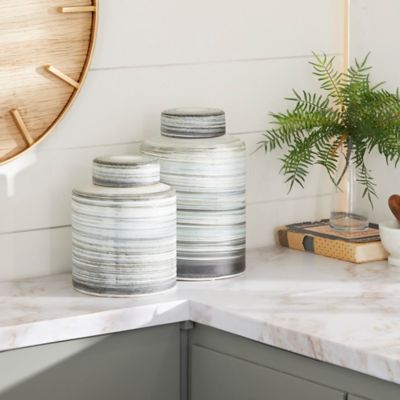 Harper & Willow 13 in. and 10 in. Gray Ceramic Farmhouse Decorative Jar Set, 2 pc.
