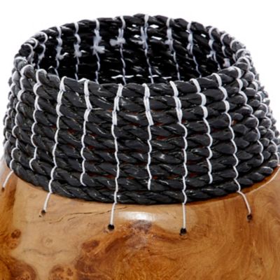 Image showing  Wooden Handmade Vase Set with Seagrass Accents, Brown/Black, 2 pc.