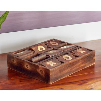 Harper & Willow Dark Brown Mango Wood Traditional Game Set, 13 in. x 11 in. x 3 in.