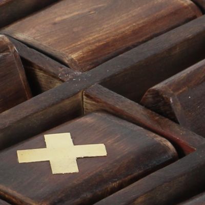 Image showing  Dark Brown Mango Wood Traditional Game Set, 13 in. x 11 in. x 3 in.