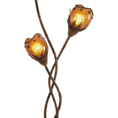Image showing  Brown Dried Plant Floor Lamp with Decorated Orange Lamp Shades 21" x 9" x 72"