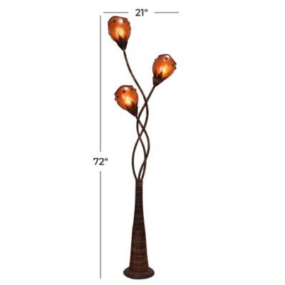 Image showing  Brown Dried Plant Floor Lamp with Decorated Orange Lamp Shades 21" x 9" x 72"