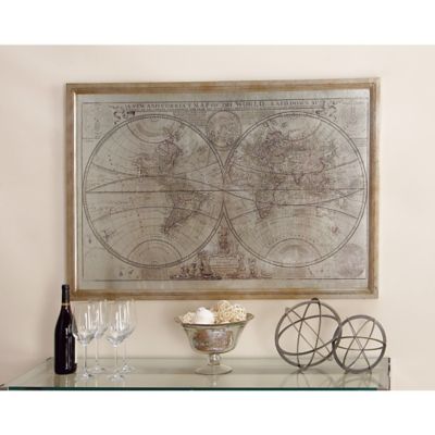 Harper & Willow Beige Traditional World Map Wood Wall Art, 31 in. x 48 in.