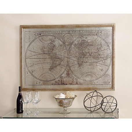 Harper & Willow Beige Traditional World Map Wood Wall Art, 31 in. x 48 in.