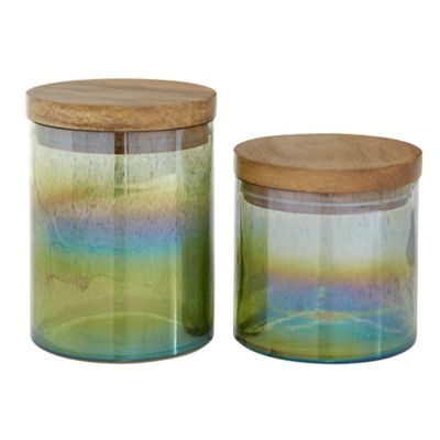 Image showing  Green Mango Wood Coastal Decorative Jars, 5.25 in., 7 in., 2 pc.